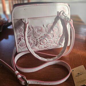 Patricia nash crossbody metallic pink and white purse